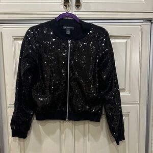 INC International Concepts Black Sequin Bomber Jacket